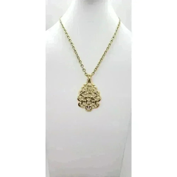 1960s Vintage Crown Trifari Multi Scroll Pendant Necklace Gold Wash - Picture 3 of 9